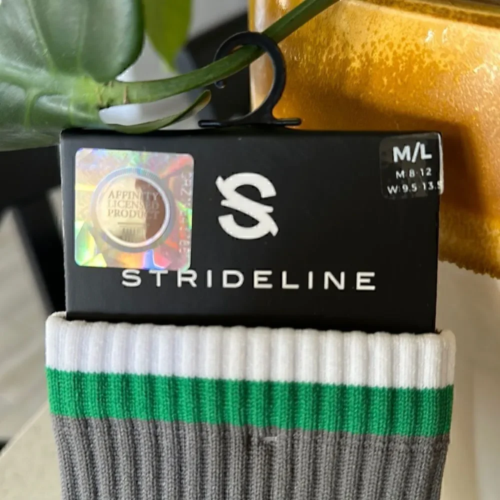 NWT University of North Texas Strideline Gray Socks M/L Knit Striped Crew Sports